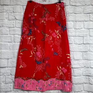VTG 90s Ivy Below The Knee Skirt 29" Waist Size 6 Wood Button Closure Red Floral